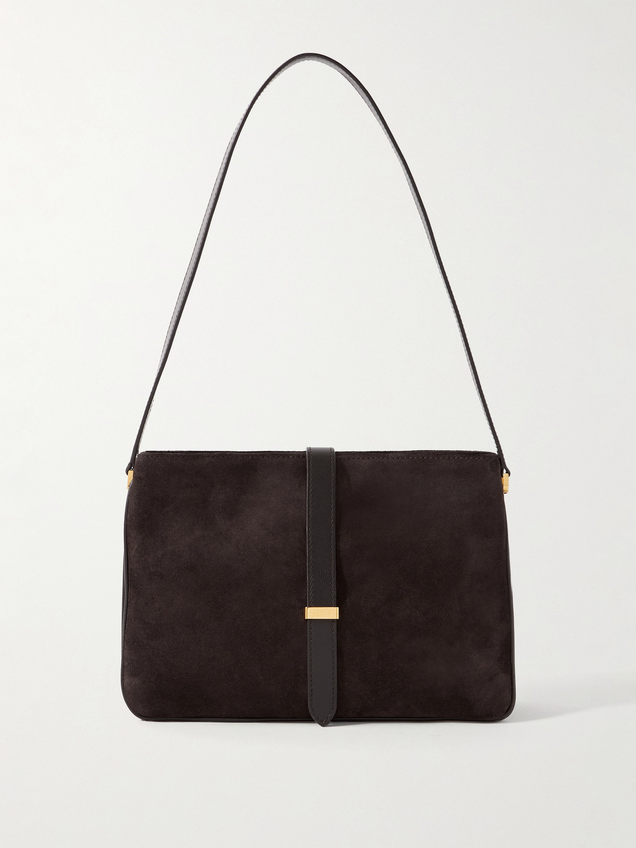 Nili Lotan Jane Leather-trimmed Suede Shoulder Bag In Brown