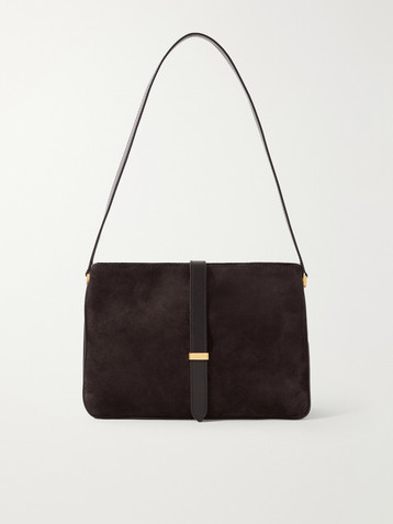 Nili Lotan Jane leather-trimmed suede shoulder bag