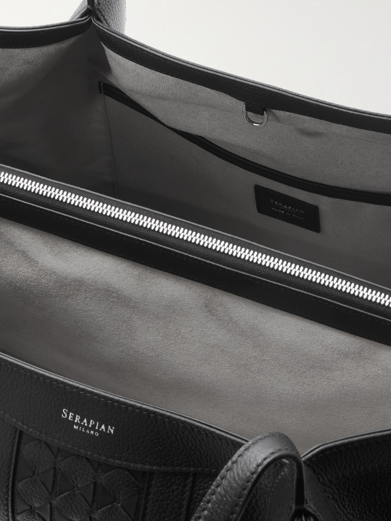 Serapian Secret Textured-leather Tote In Black