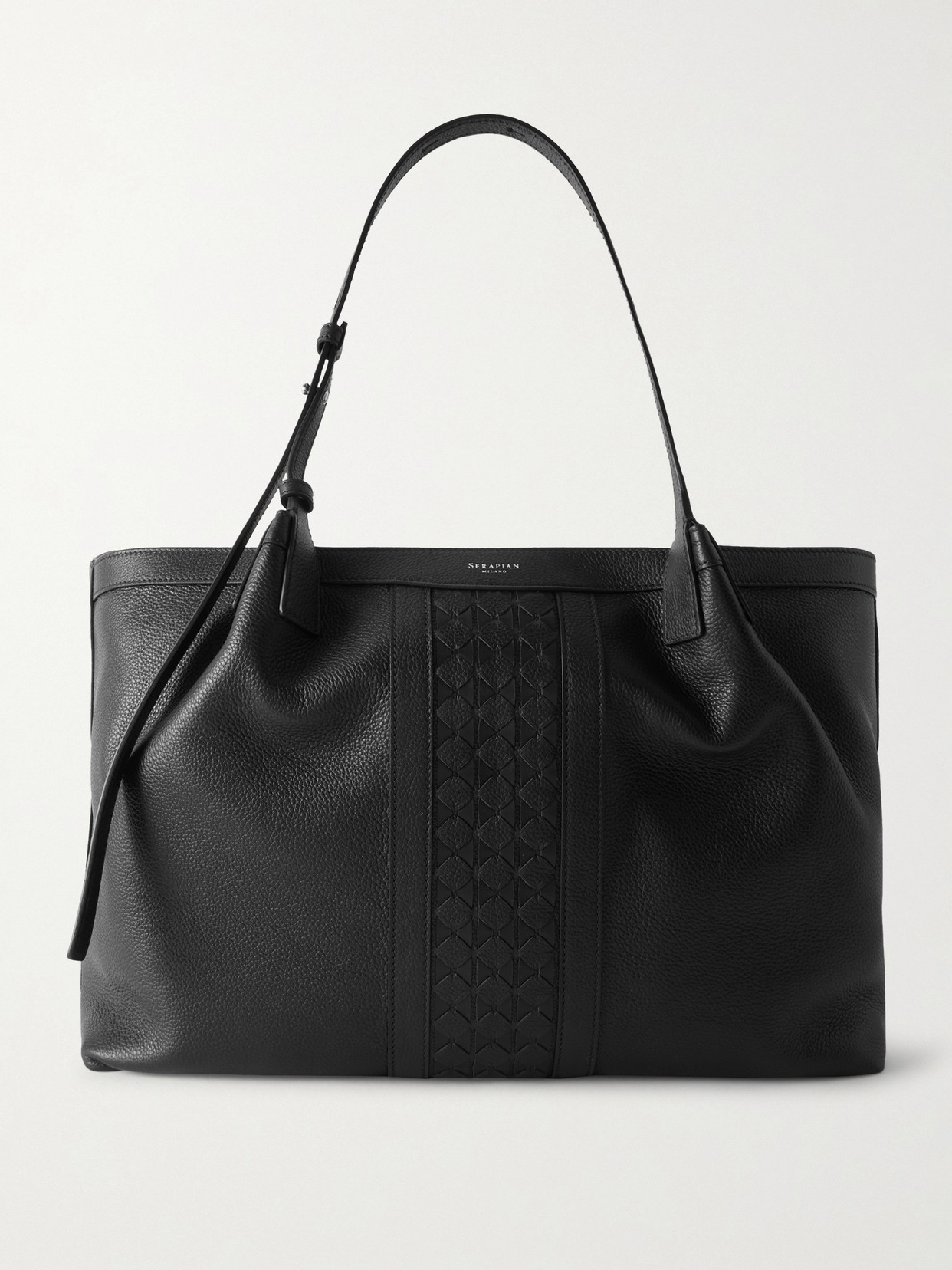 Serapian Secret Textured-leather Tote In Black