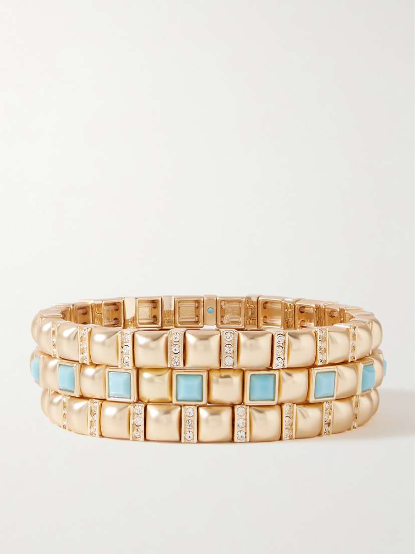Roxanne Assoulin The Mini Jeweled Set Of Three Gold-tone Crystal And Enamel Bracelets