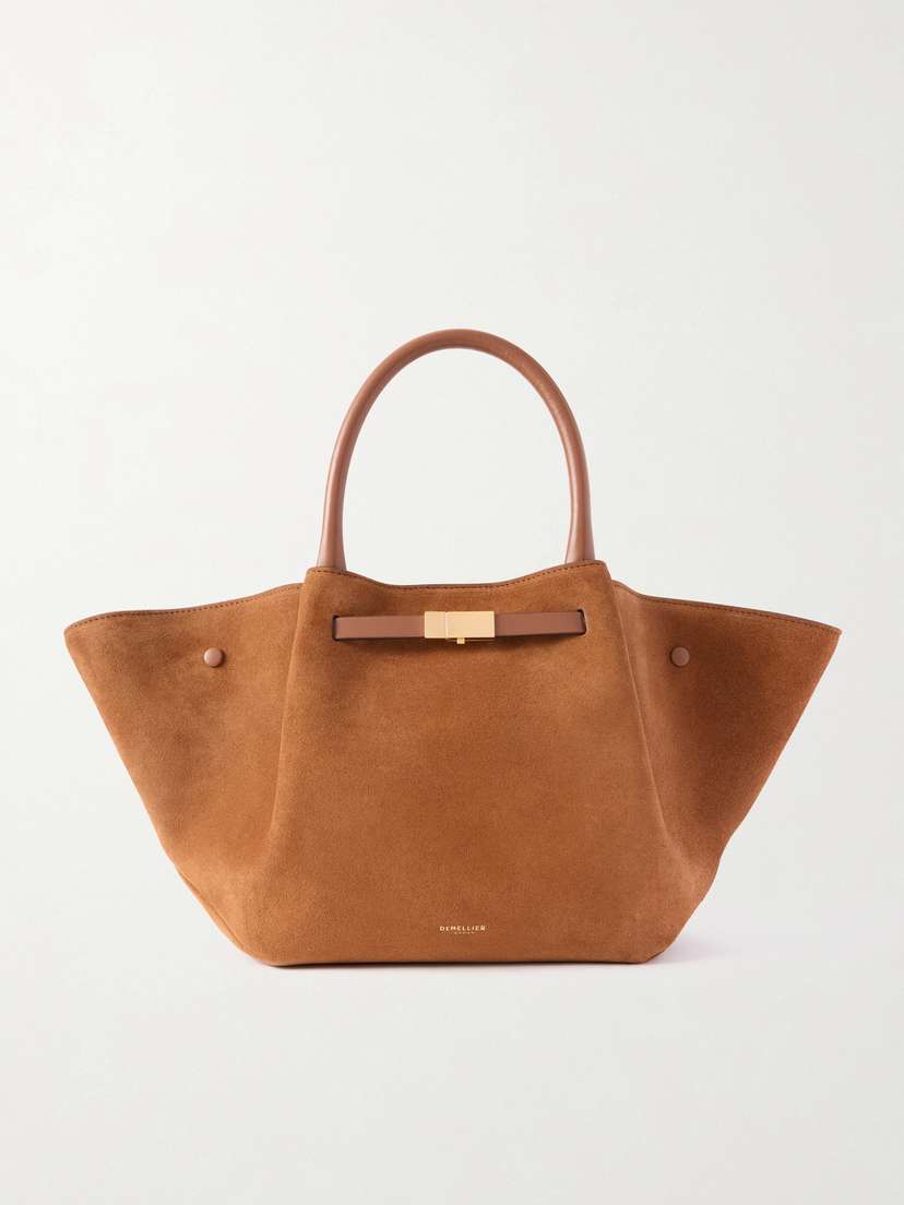 DeMellier The New York Midi Leather-trimmed Suede Tote