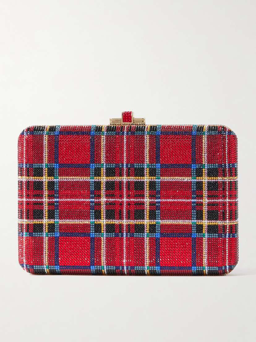 Judith Leiber Couture Tartan Crystal-embellished Gold-tone Clutch