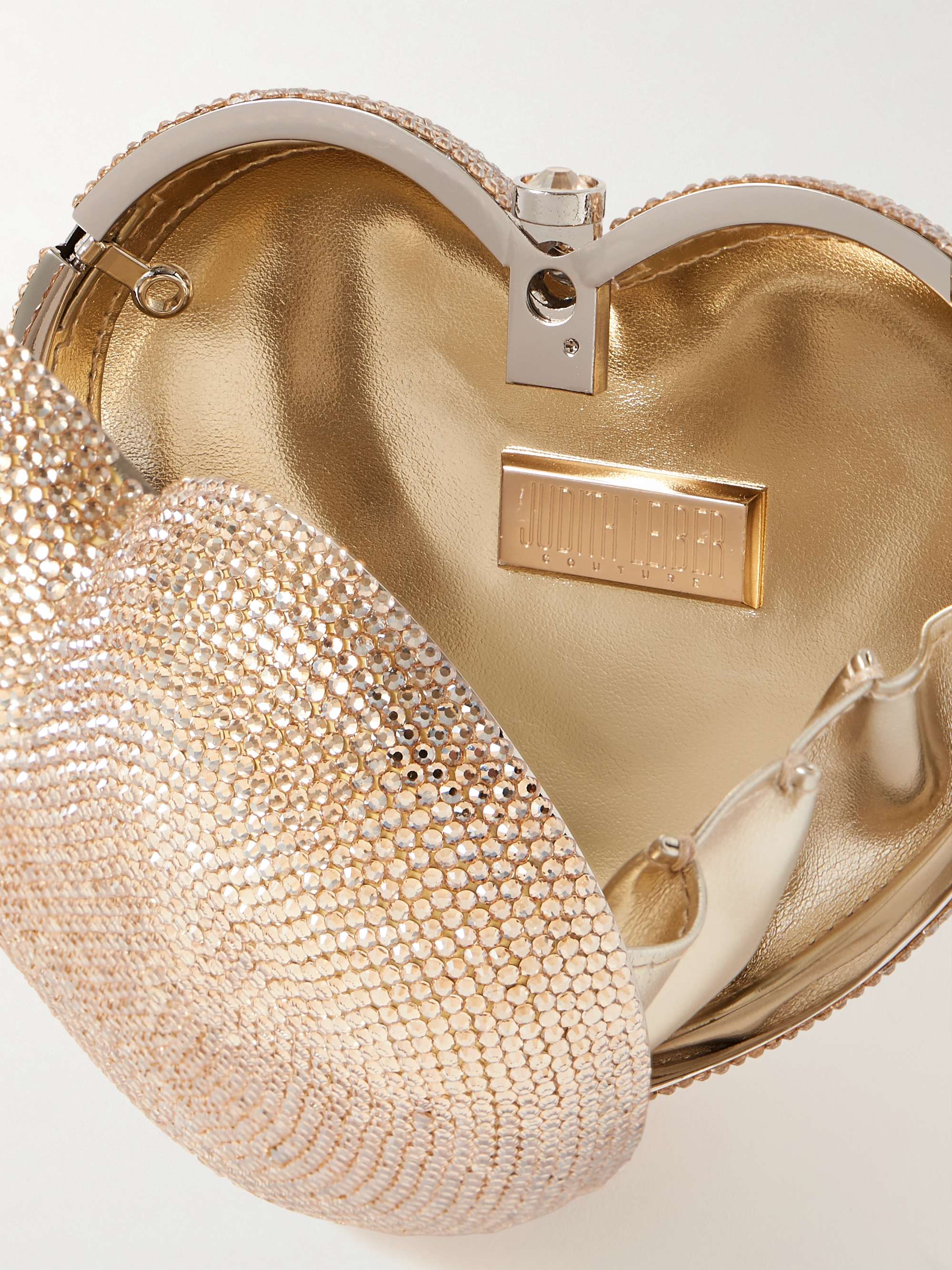 JUDITH LEIBER COUTURE Petit Coeur crystal-embellished silver-tone clutch