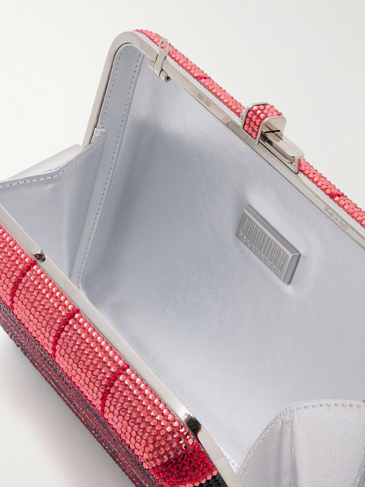 Judith Leiber Double-decker Crystal-embellished Silver-tone Clutch In Red