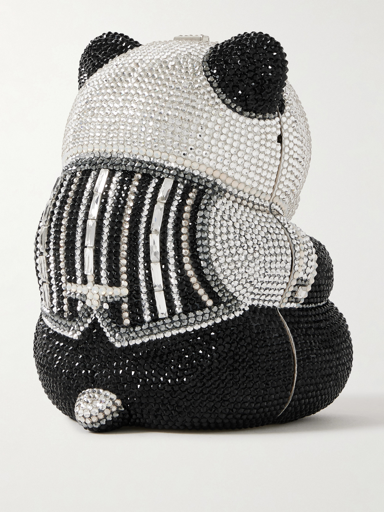 Judith Leiber Teddy Bear Ling Crystal-embellished Silver-tone Clutch In Black