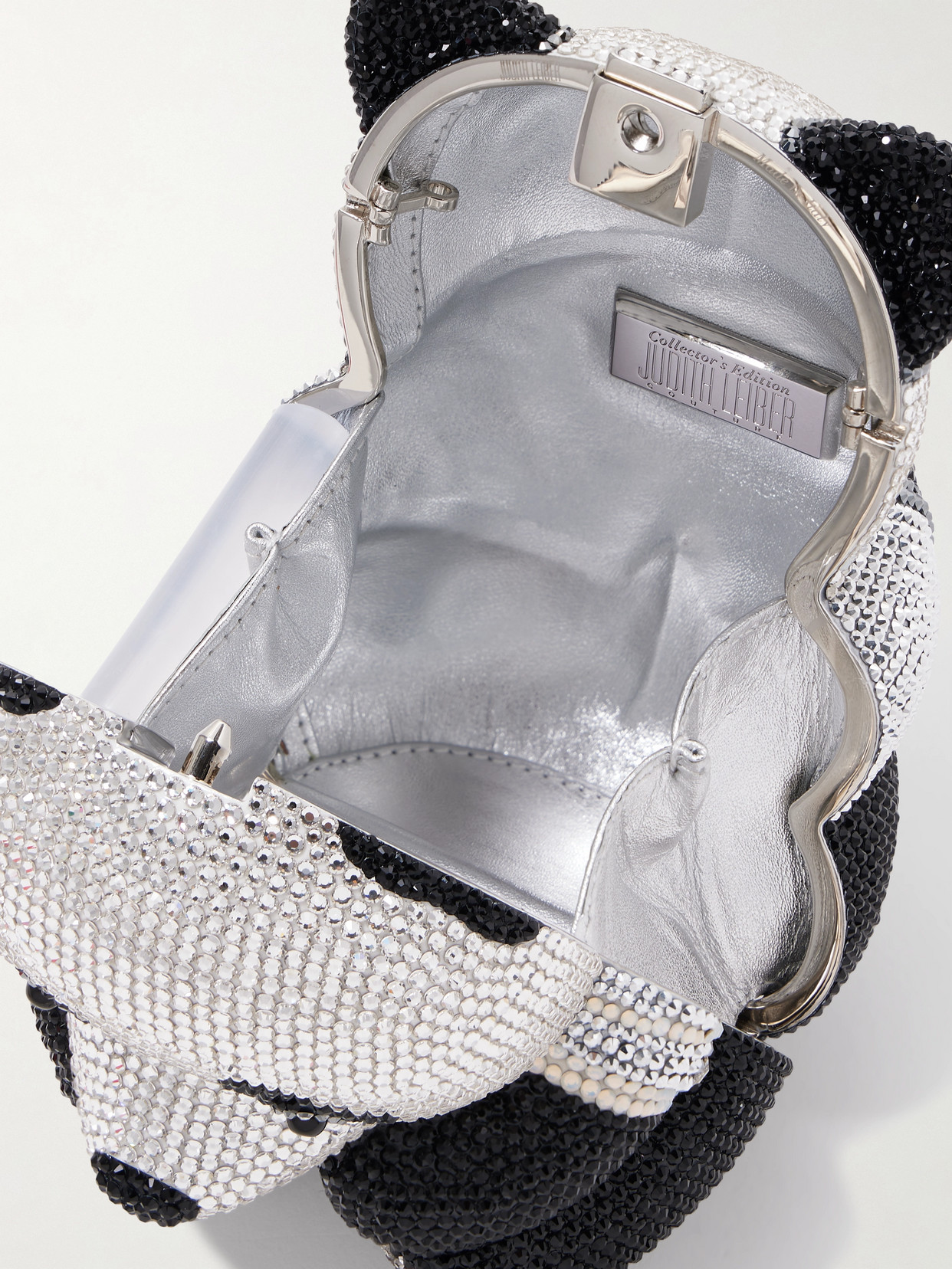 Judith Leiber Teddy Bear Ling Crystal-embellished Silver-tone Clutch In Black