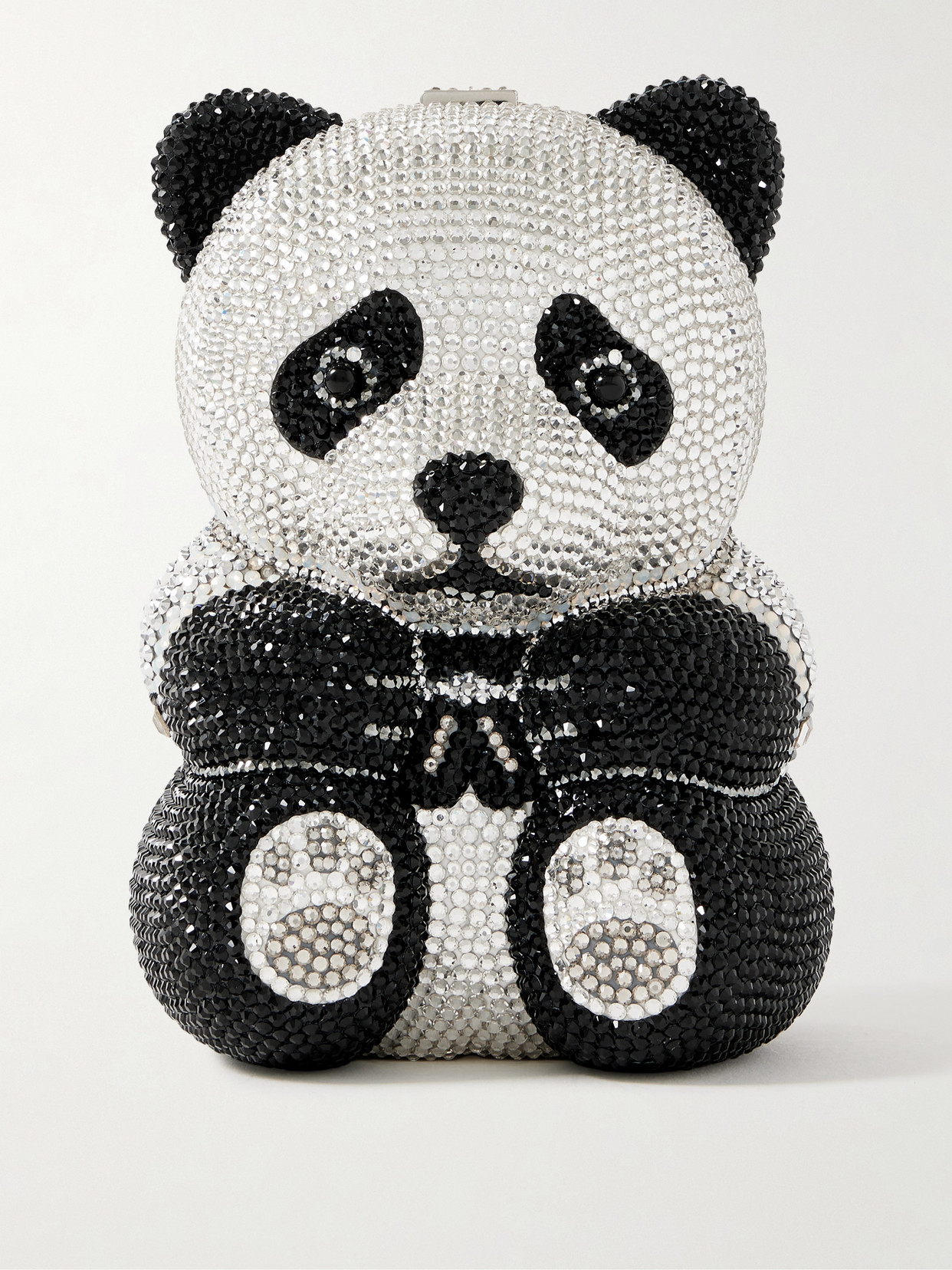 Judith Leiber Teddy Bear Ling Crystal-embellished Silver-tone Clutch In Black