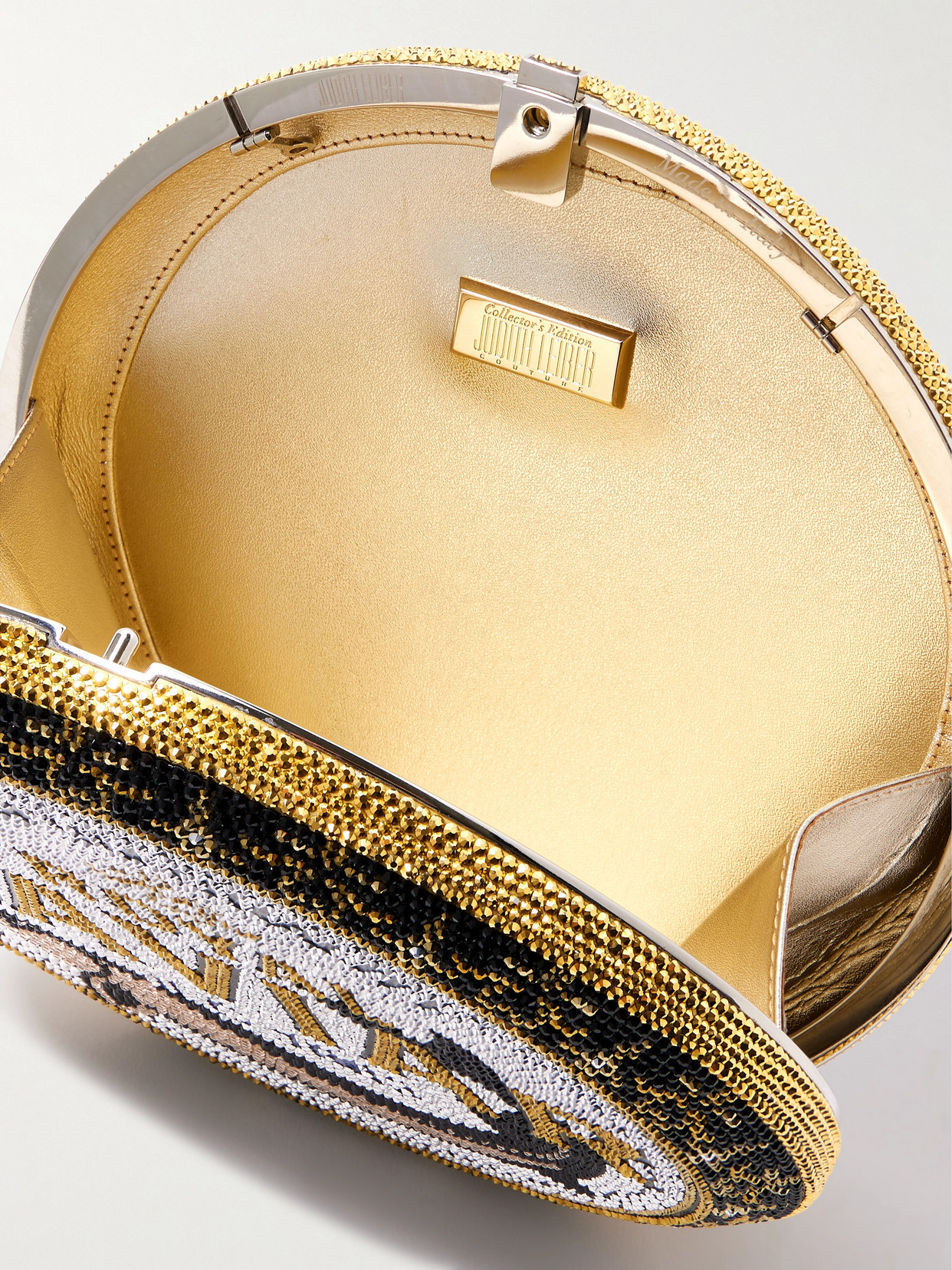 Judith Leiber Royal Caviar Crystal-embellished Silver-tone Clutch In White