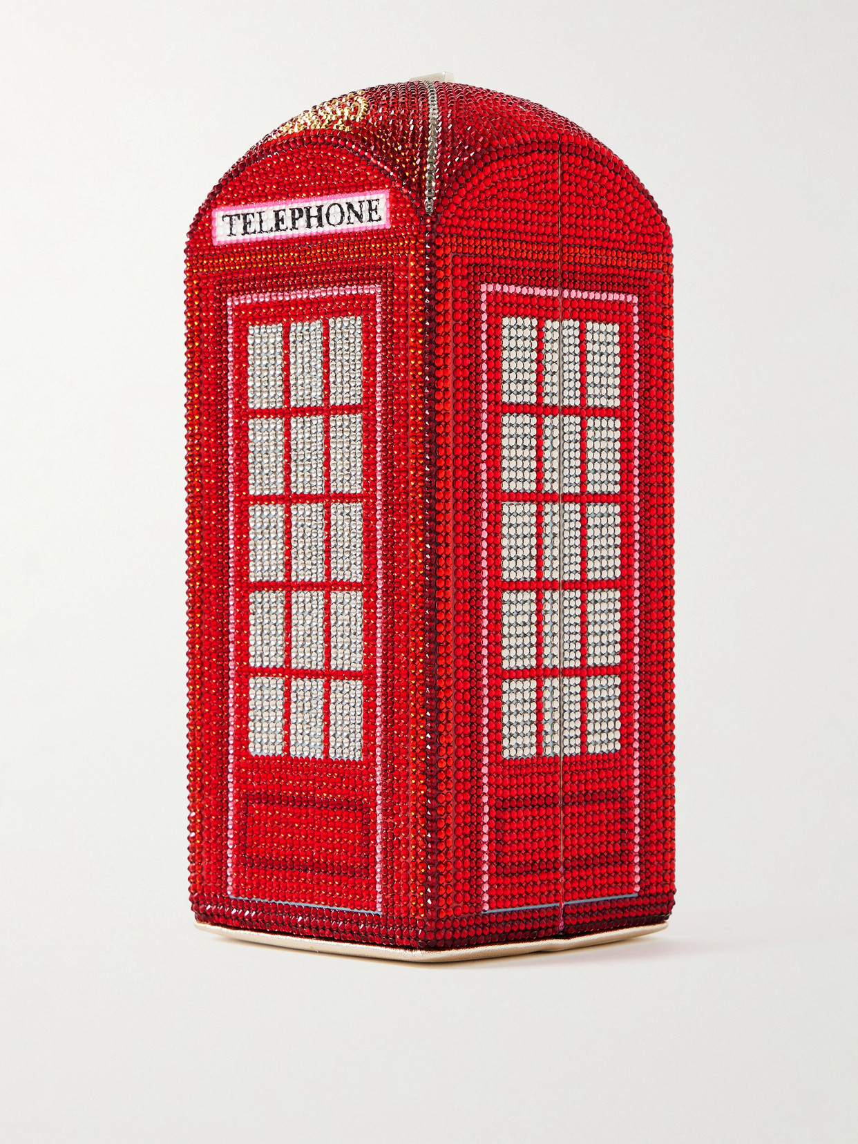 Judith Leiber London Call Crystal-embellished Silver-tone Clutch In Red