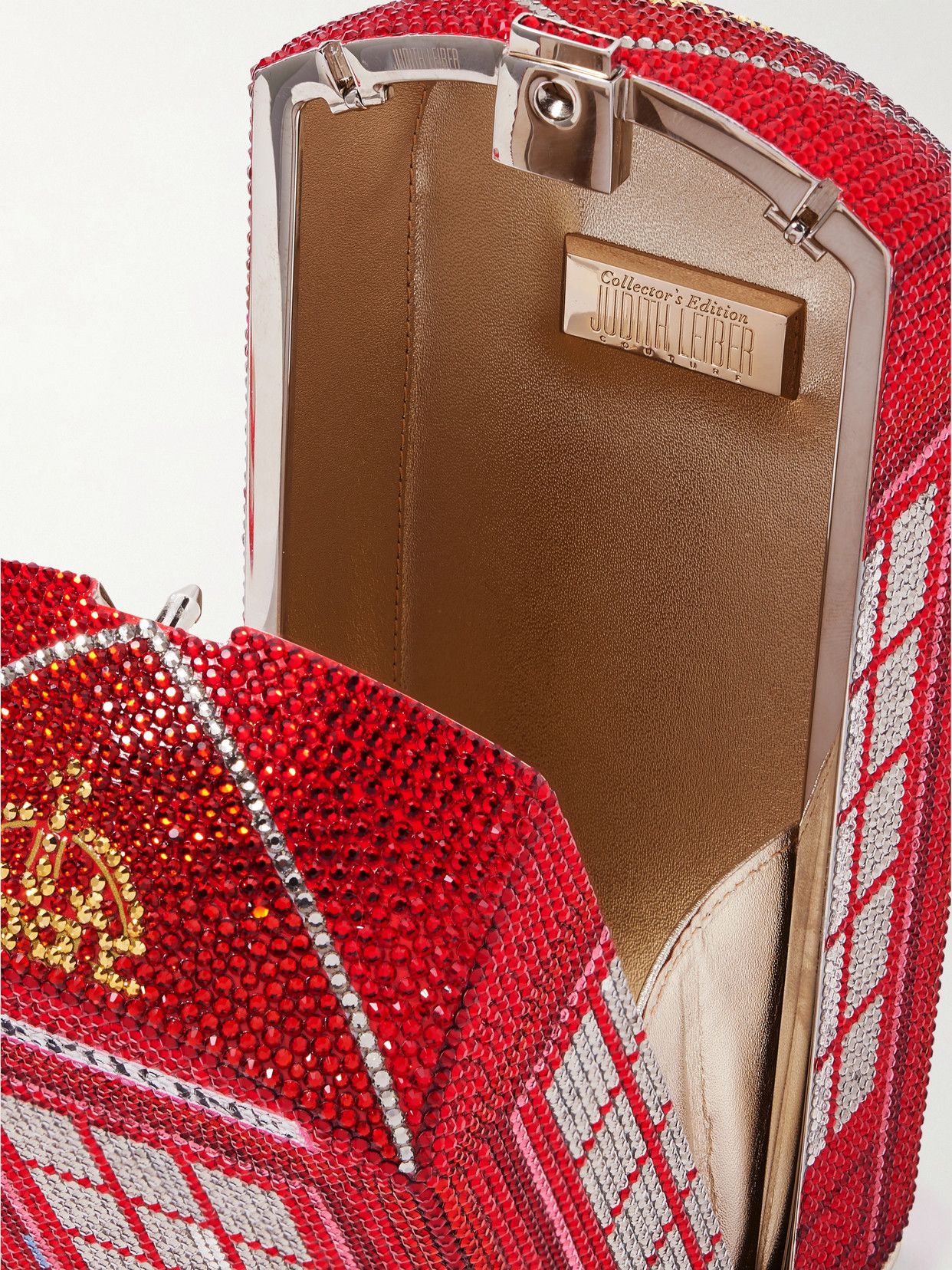 Judith Leiber London Call Crystal-embellished Silver-tone Clutch In Red