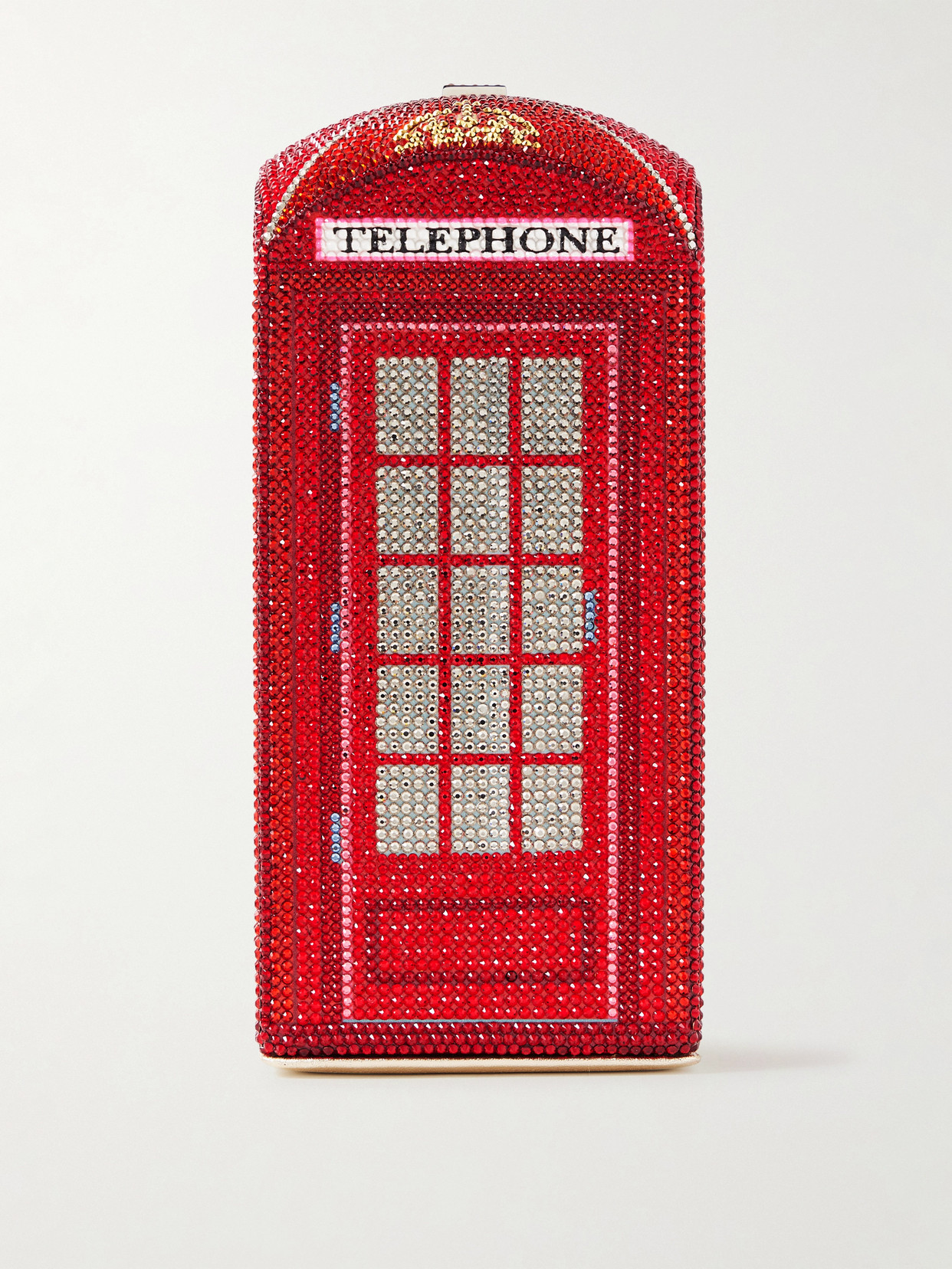 Judith Leiber London Call Crystal-embellished Silver-tone Clutch In Red