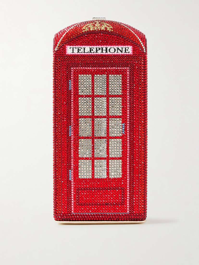 Judith Leiber Couture London Call Crystal-embellished Silver-tone Clutch