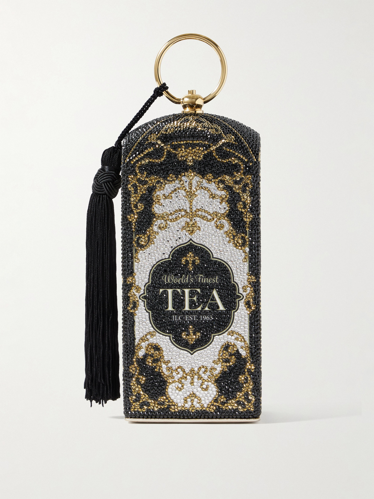Judith Leiber Tea Crystal-embellished Gold-tone Clutch In Black