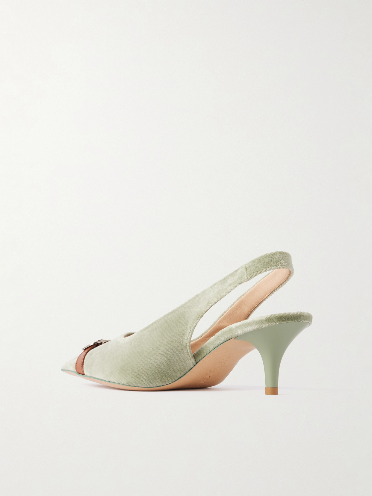 Buckle-Embellished Leather-Trimmed Velvet Slingback