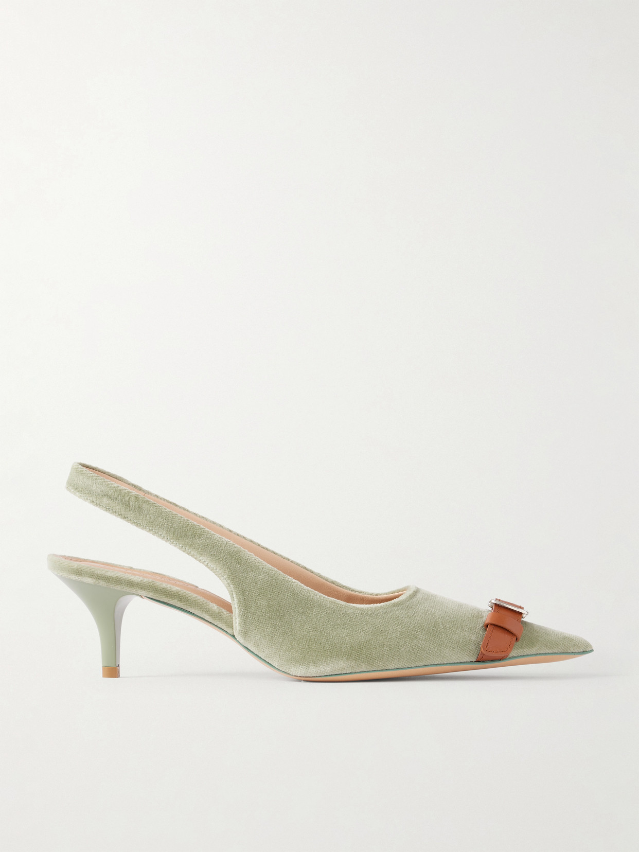 Jw Anderson Buckle-embellished Leather-trimmed Velvet Slingback Pumps In Green
