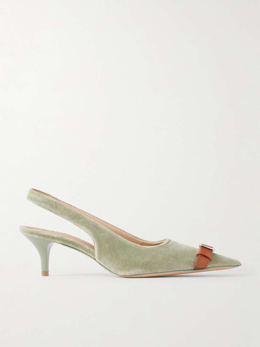 JW Anderson Buckle-embellished Leather-trimmed Velvet Slingback Pumps