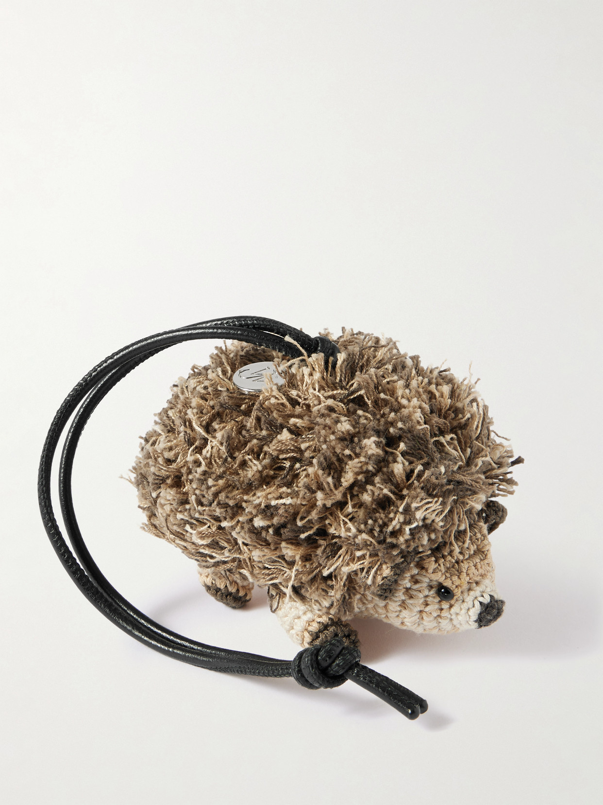 Jw Anderson Hedgehog Crocheted Cotton And Leather Bag Charm In Neutral