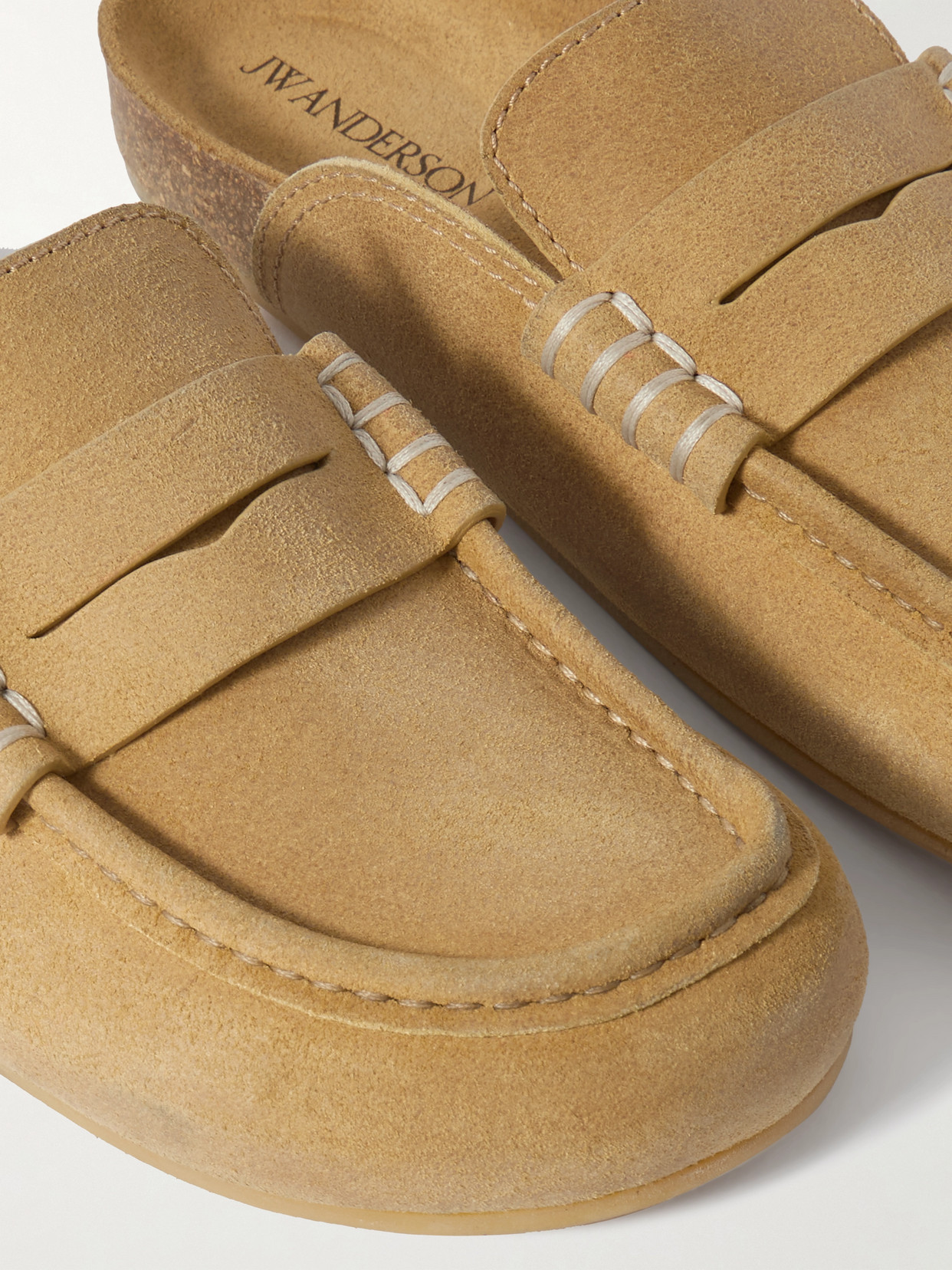 Jw Anderson Stitch Suede Mules In Brown