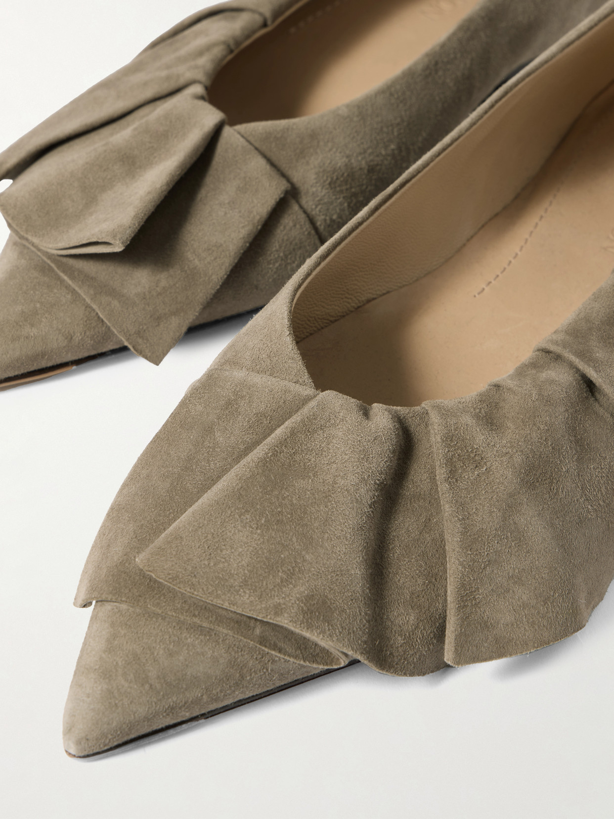Jw Anderson Ruffled Suede Ballet Flats In Gray