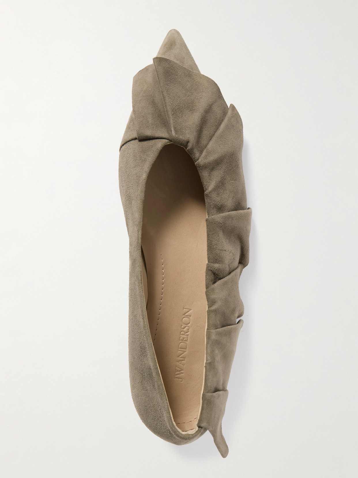 Jw Anderson Ruffled Suede Ballet Flats In Gray