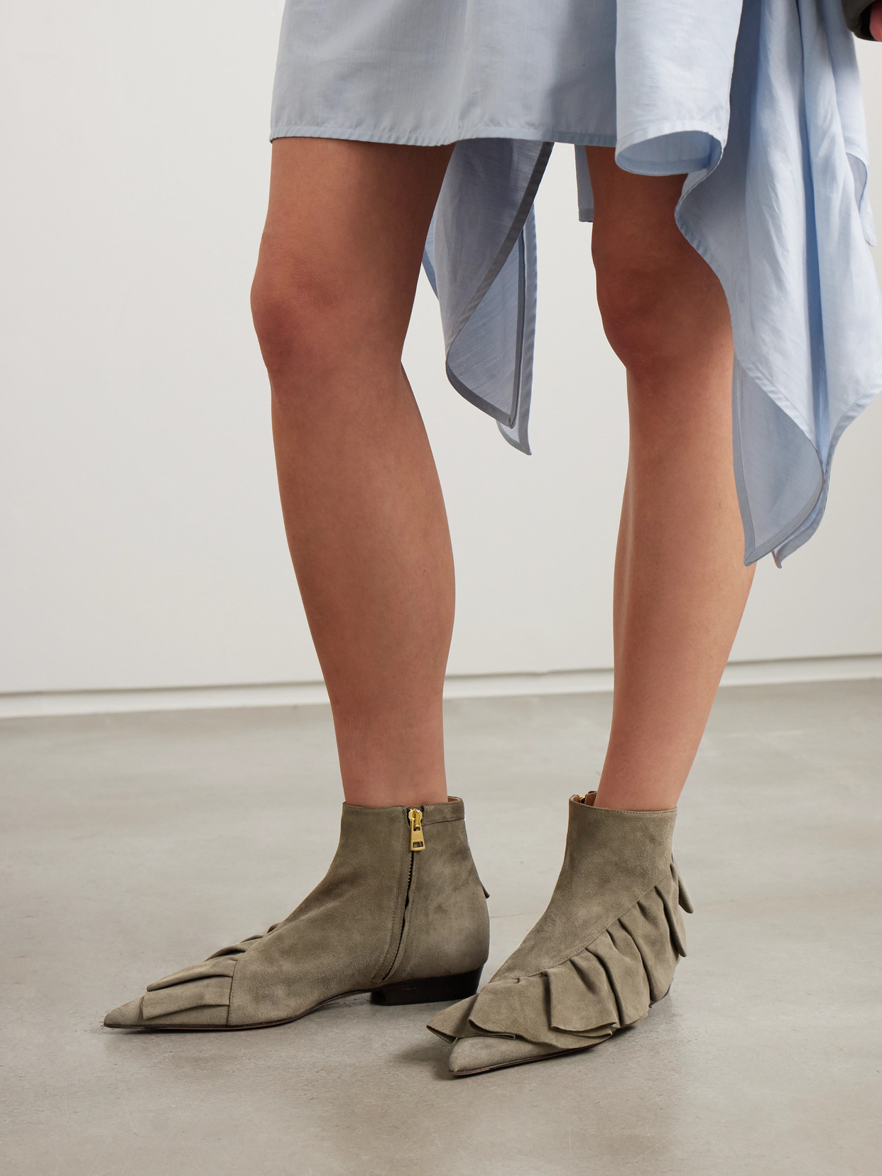 Jw Anderson Ruffled Suede Ankle Boots In Multi