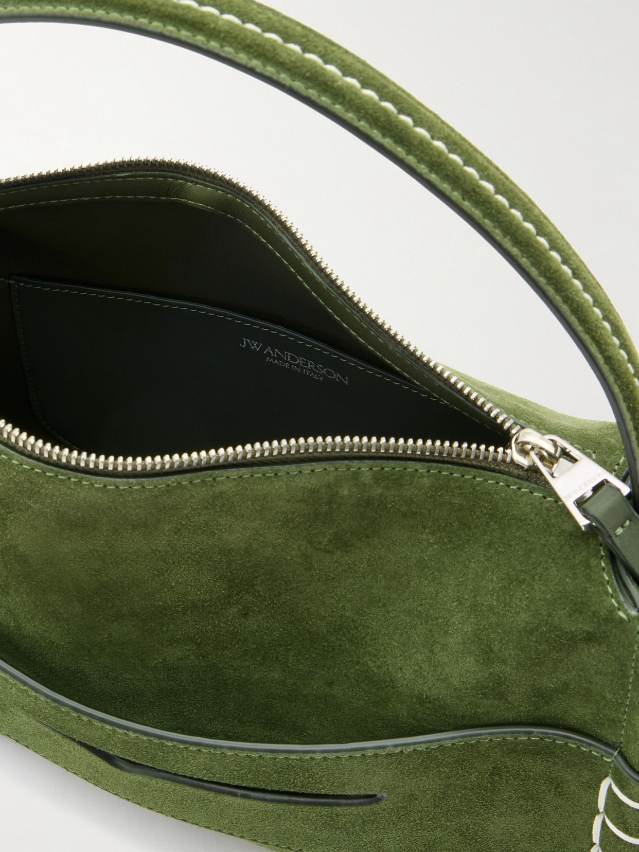 Jw Anderson Loafer Small Suede Shoulder Bag In Green