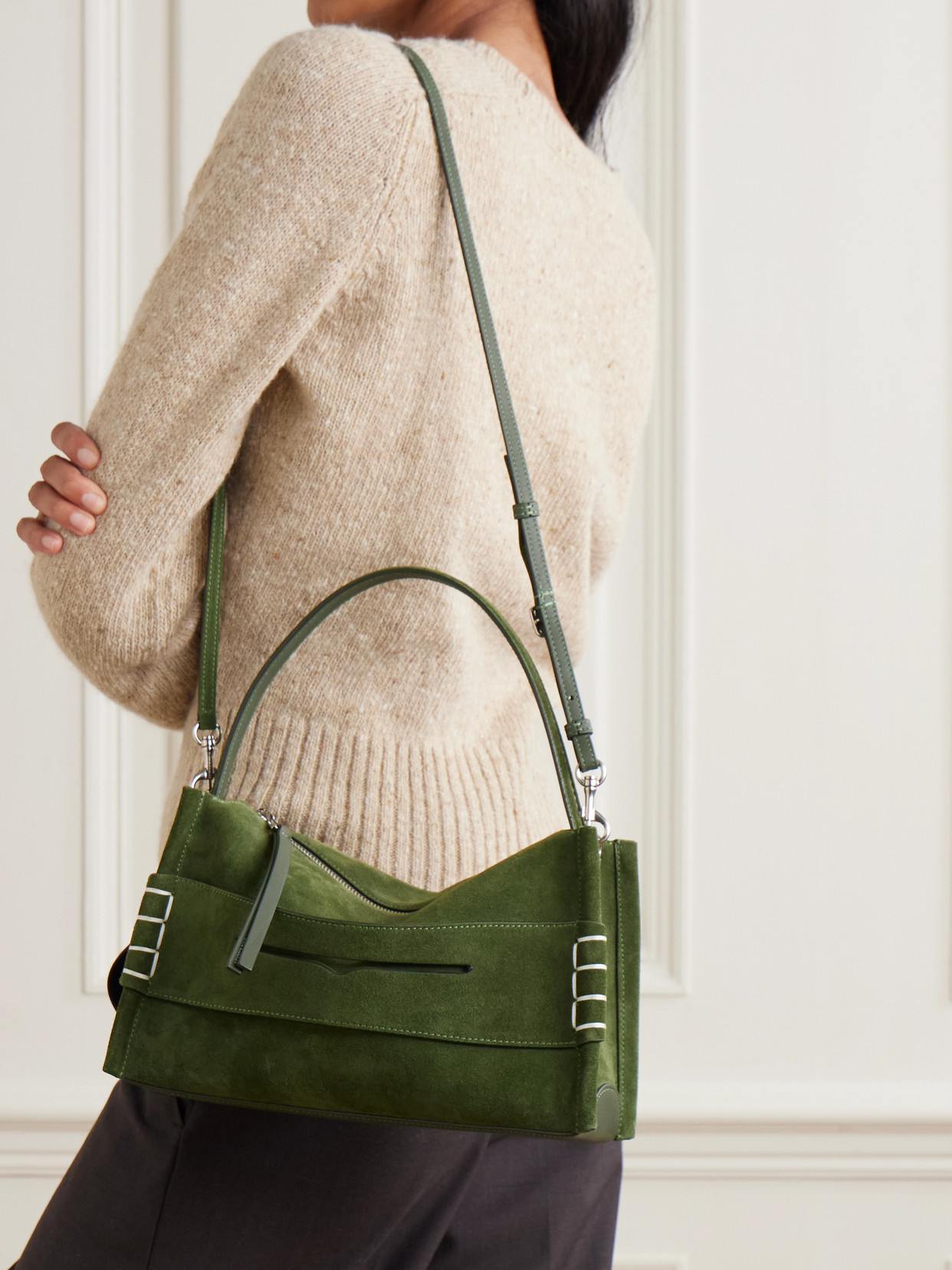 Jw Anderson Loafer Small Suede Shoulder Bag In Green