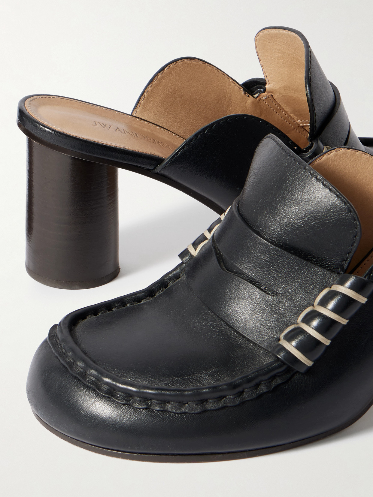 Jw Anderson Loafer Whipstitched Leather Mules In Black