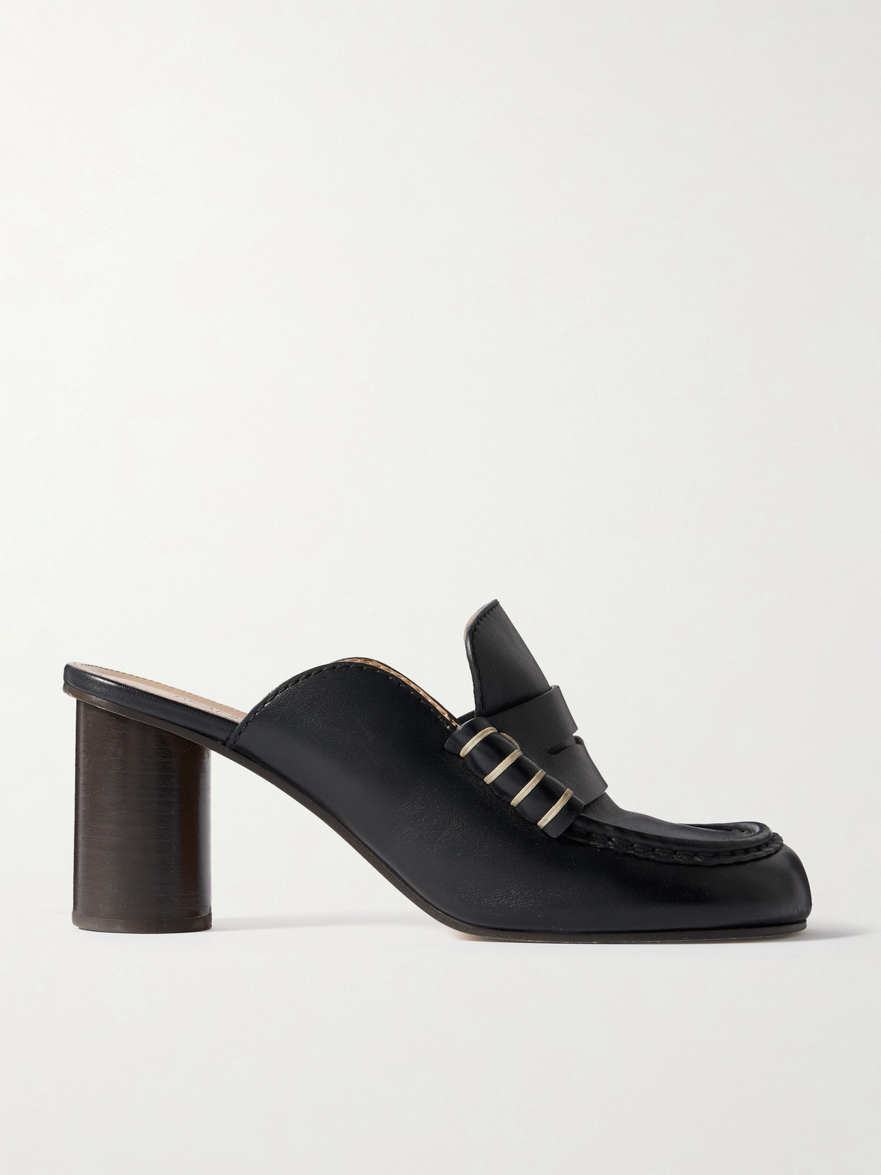 Jw Anderson Loafer Whipstitched Leather Mules In Black