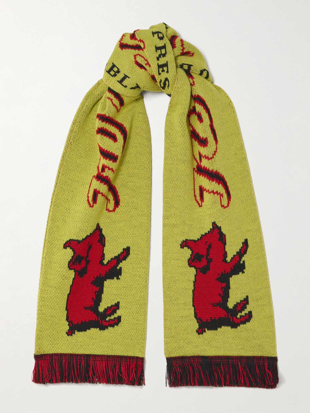 Jw Anderson Fringed Jacquard-knit Scarf In Green