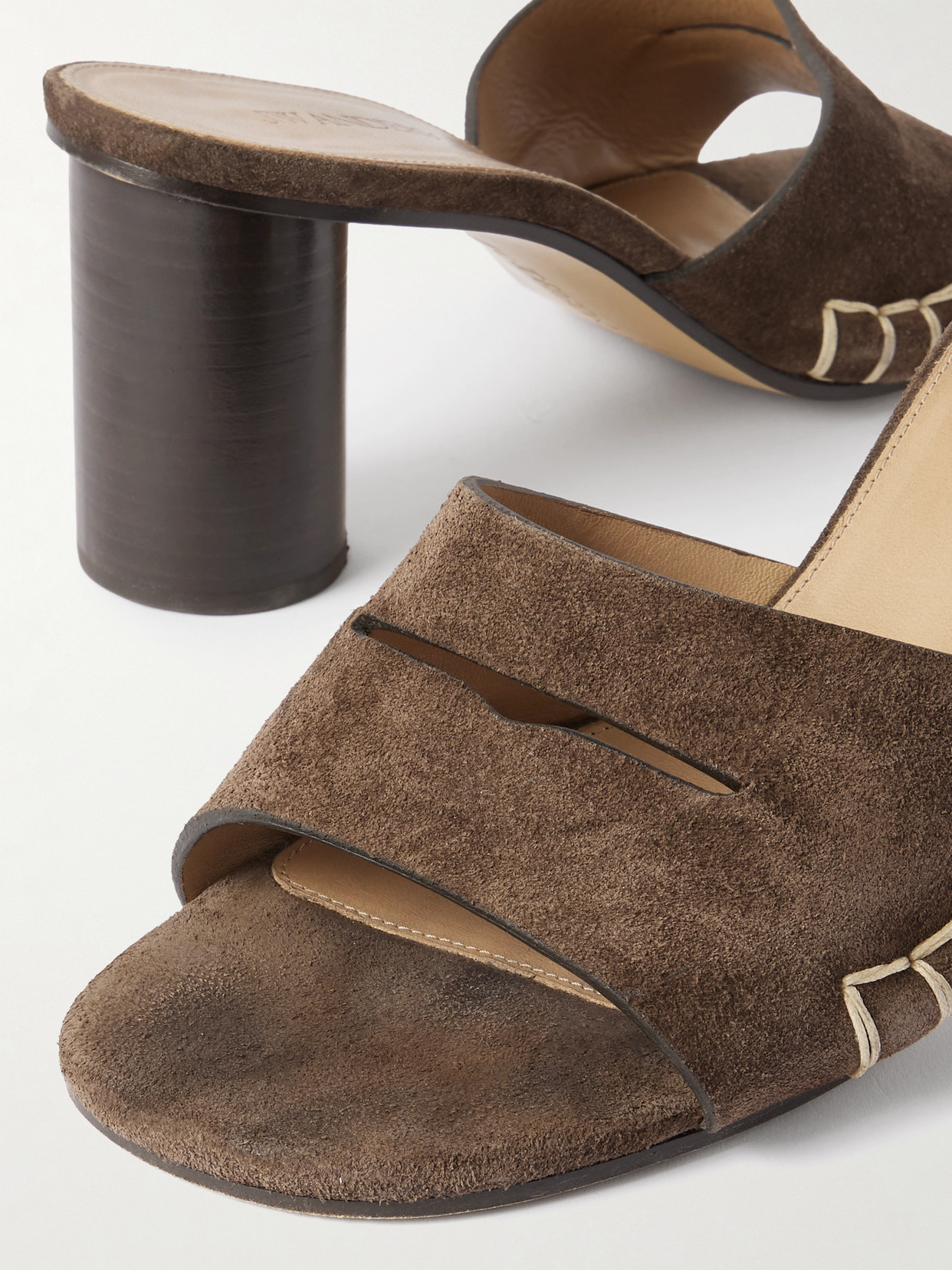 Jw Anderson Loafer Whipstitched Suede Mules In Brown