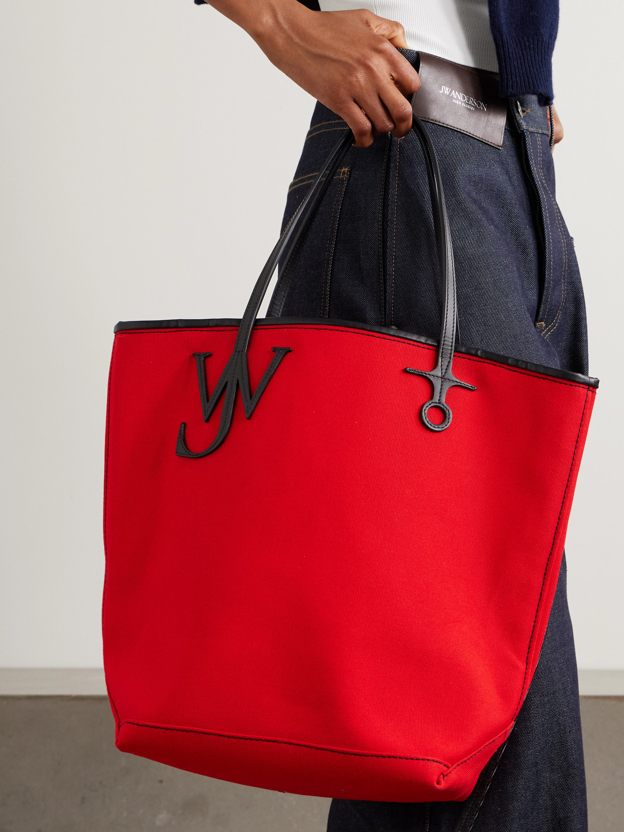 Jw Anderson Anchor Leather-trimmed Canvas Tote In Red