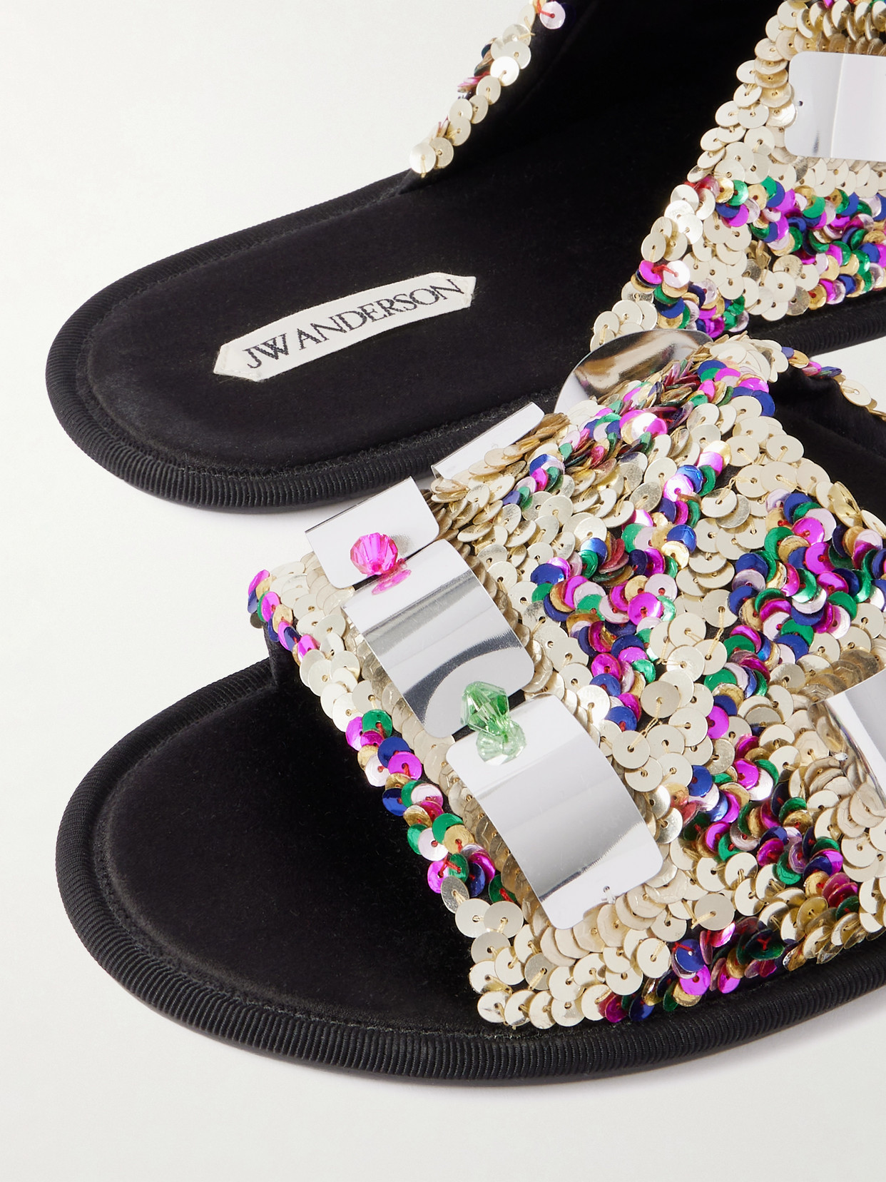 Jw Anderson Embellished Sequined Grosgrain Slides In Multi