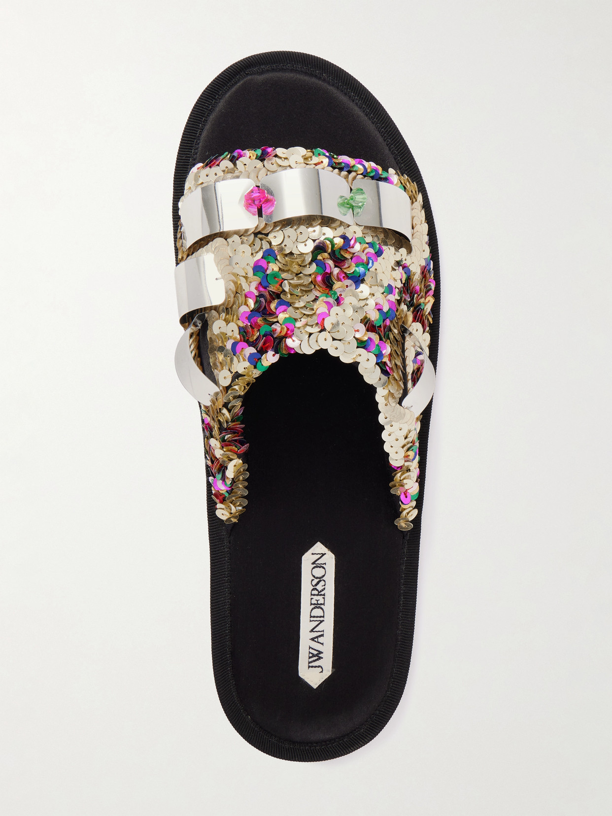 Jw Anderson Embellished Sequined Grosgrain Slides In Multi
