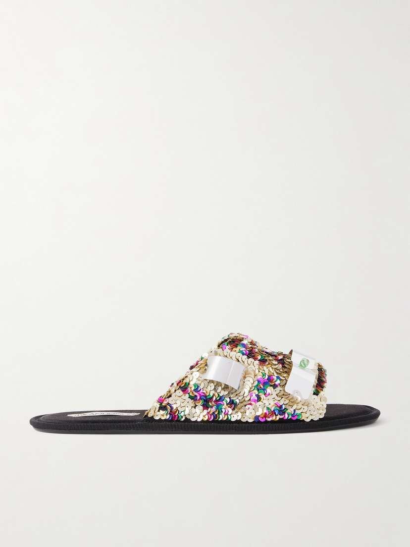 JW Anderson Embellished Sequined Grosgrain Slides