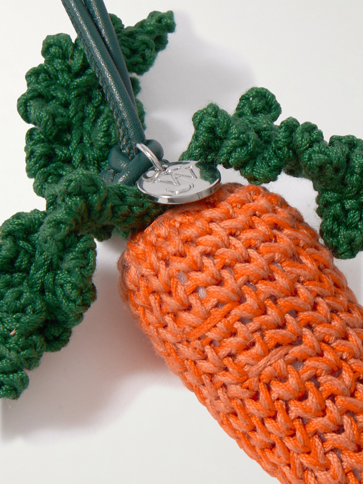 Jw Anderson Carrot Crocheted Cotton And Leather Bag Charm In Multi