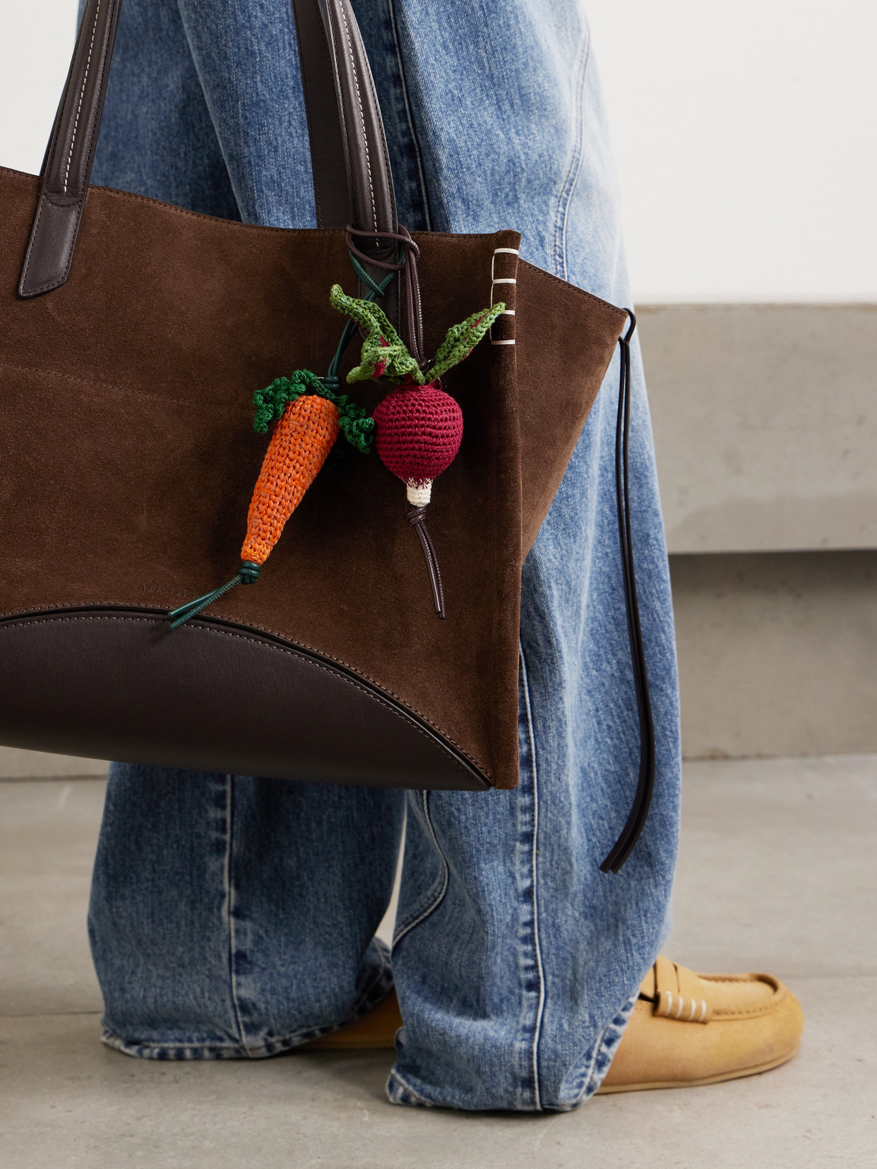 Jw Anderson Carrot Crocheted Cotton And Leather Bag Charm In Multi