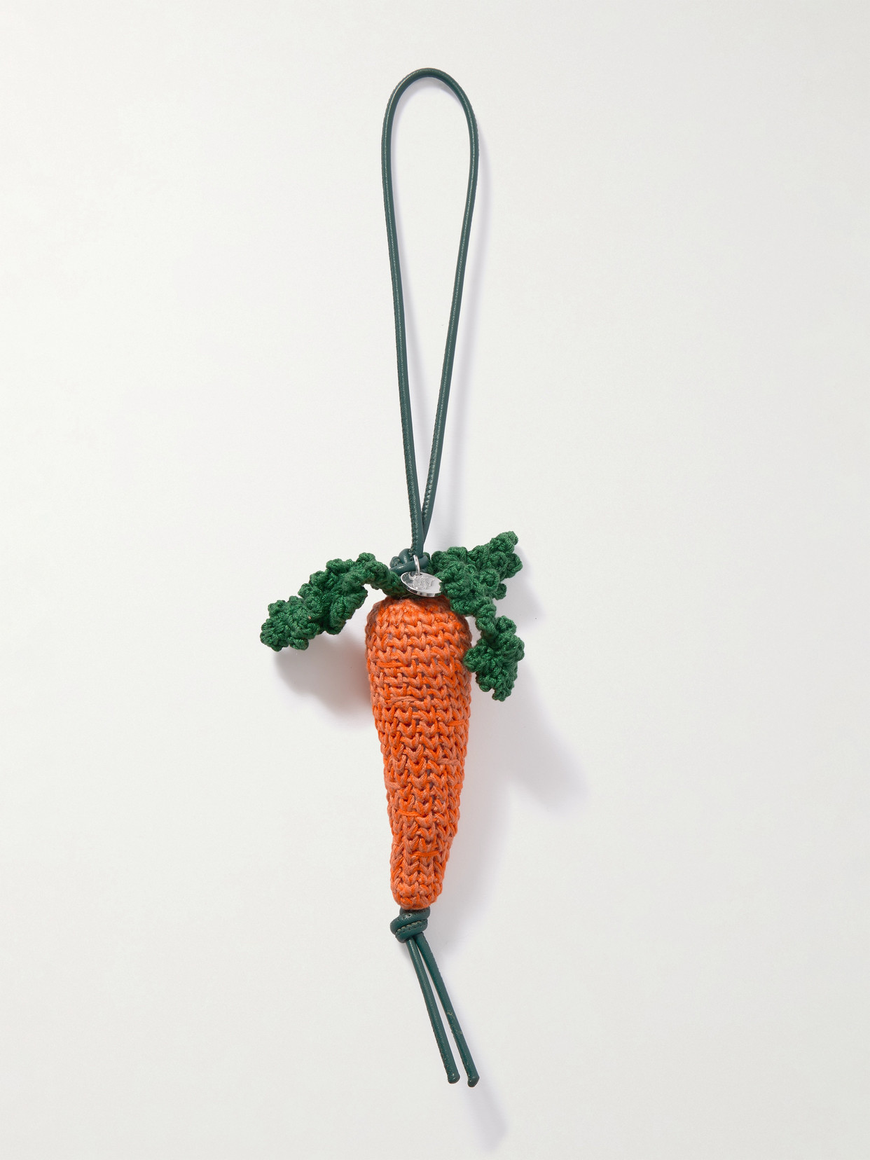 Jw Anderson Carrot Crocheted Cotton And Leather Bag Charm In Multi