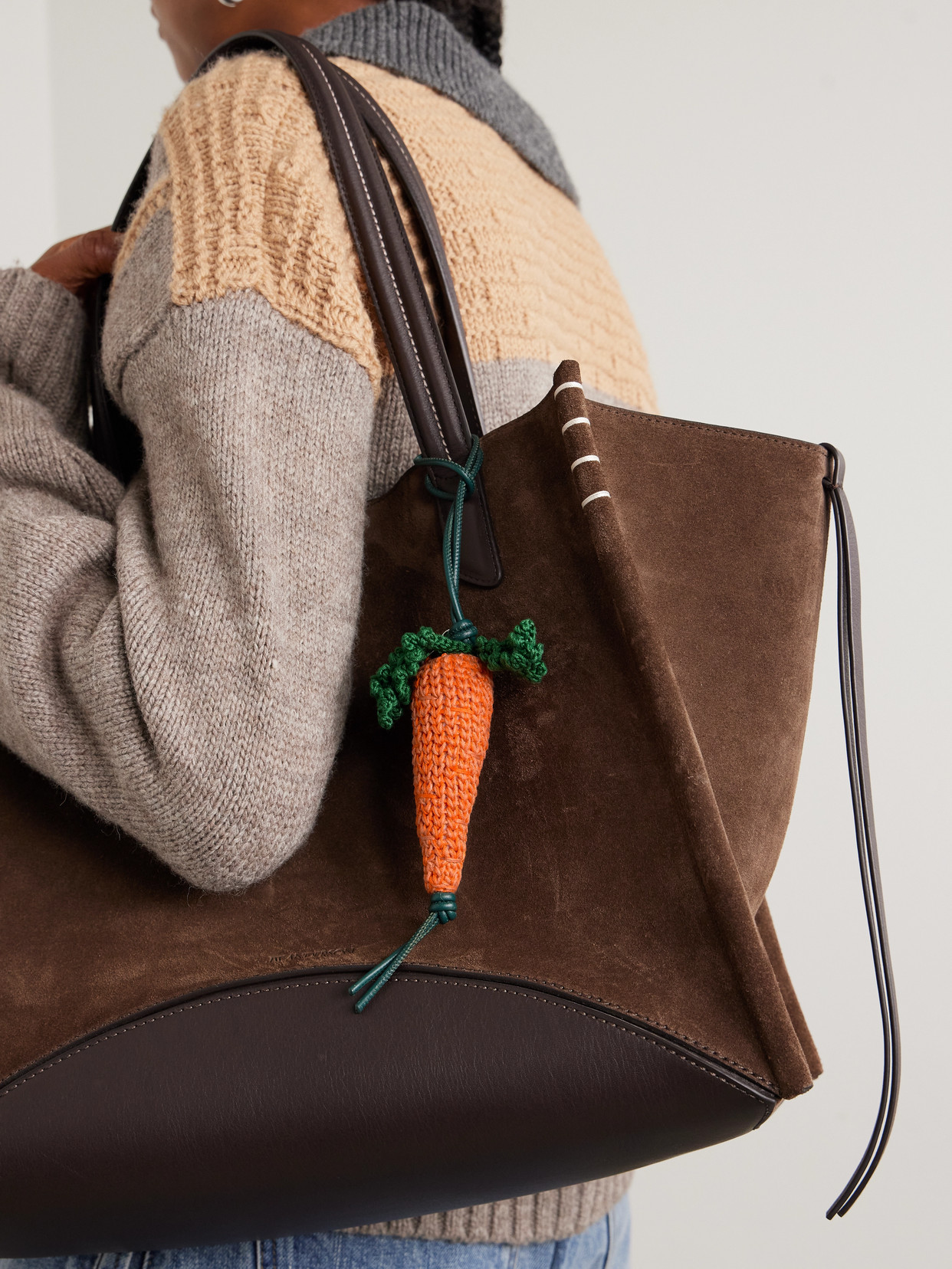 Jw Anderson Carrot Crocheted Cotton And Leather Bag Charm In Multi