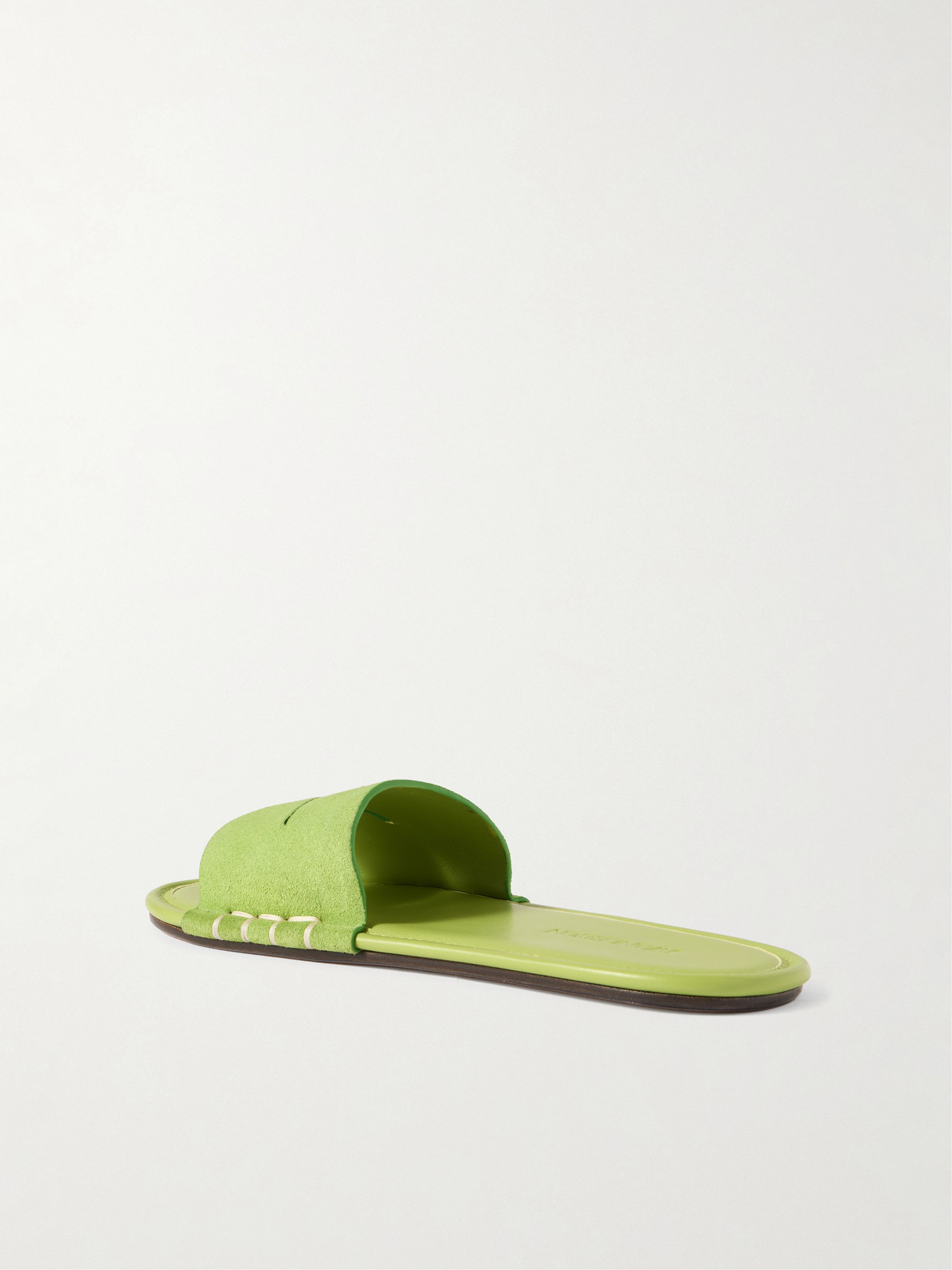 Jw Anderson Loafer Whipstitched Suede Slides In Green