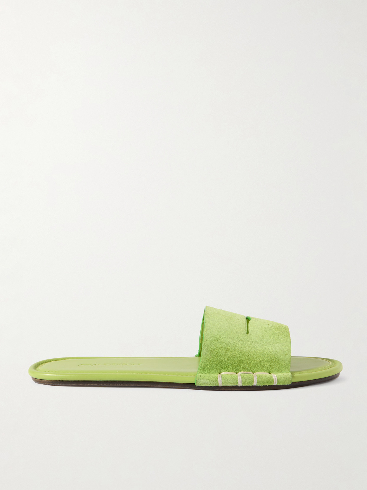 Jw Anderson Loafer Whipstitched Suede Slides In Green