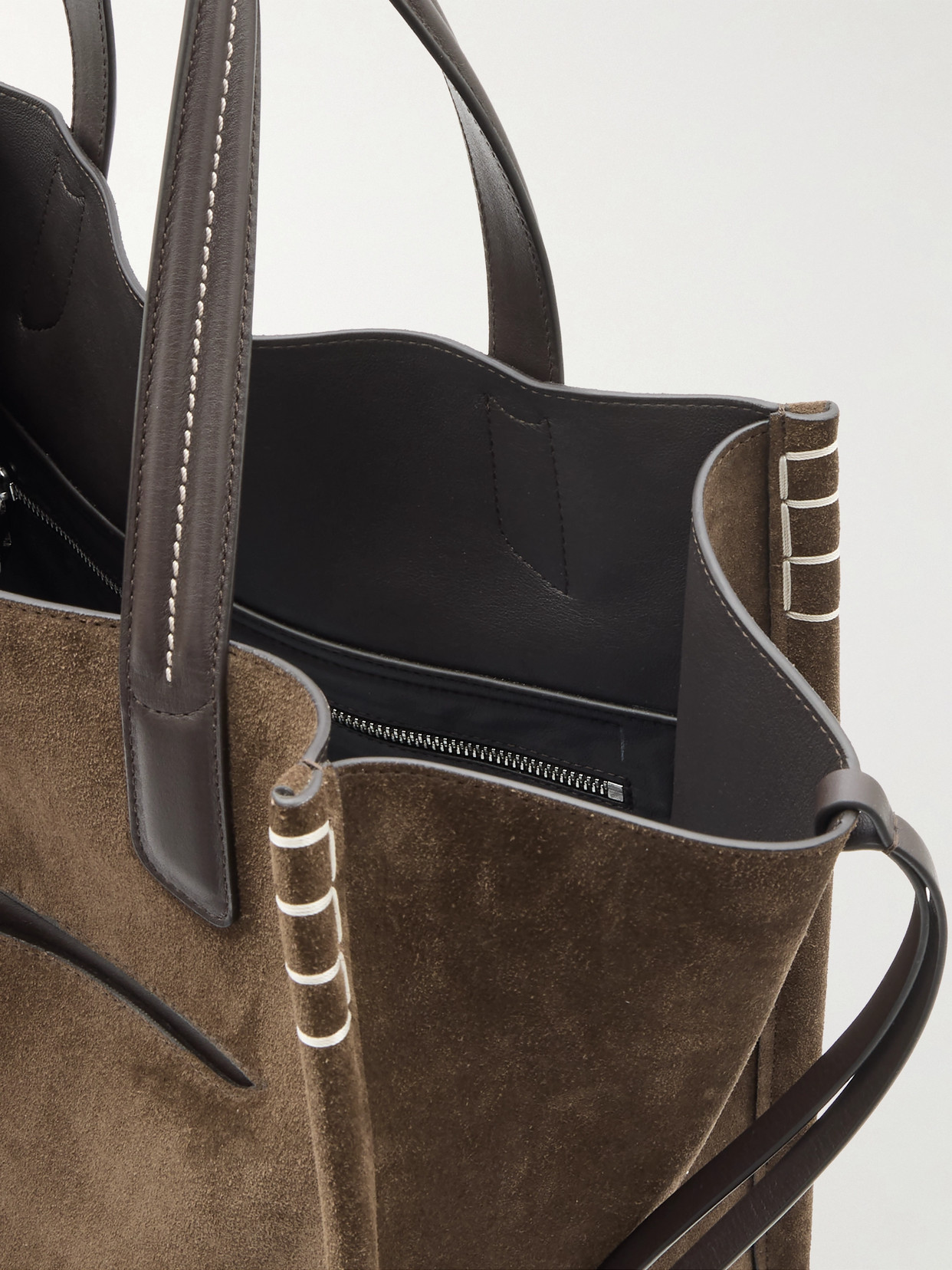 Jw Anderson Loafer Cabas Tasseled Leather-trimmed Suede Shoulder Bag In Multi