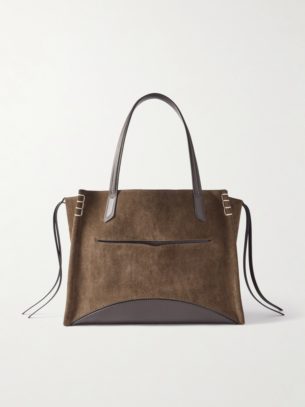 Jw Anderson Loafer Cabas Tasseled Leather-trimmed Suede Shoulder Bag In Multi