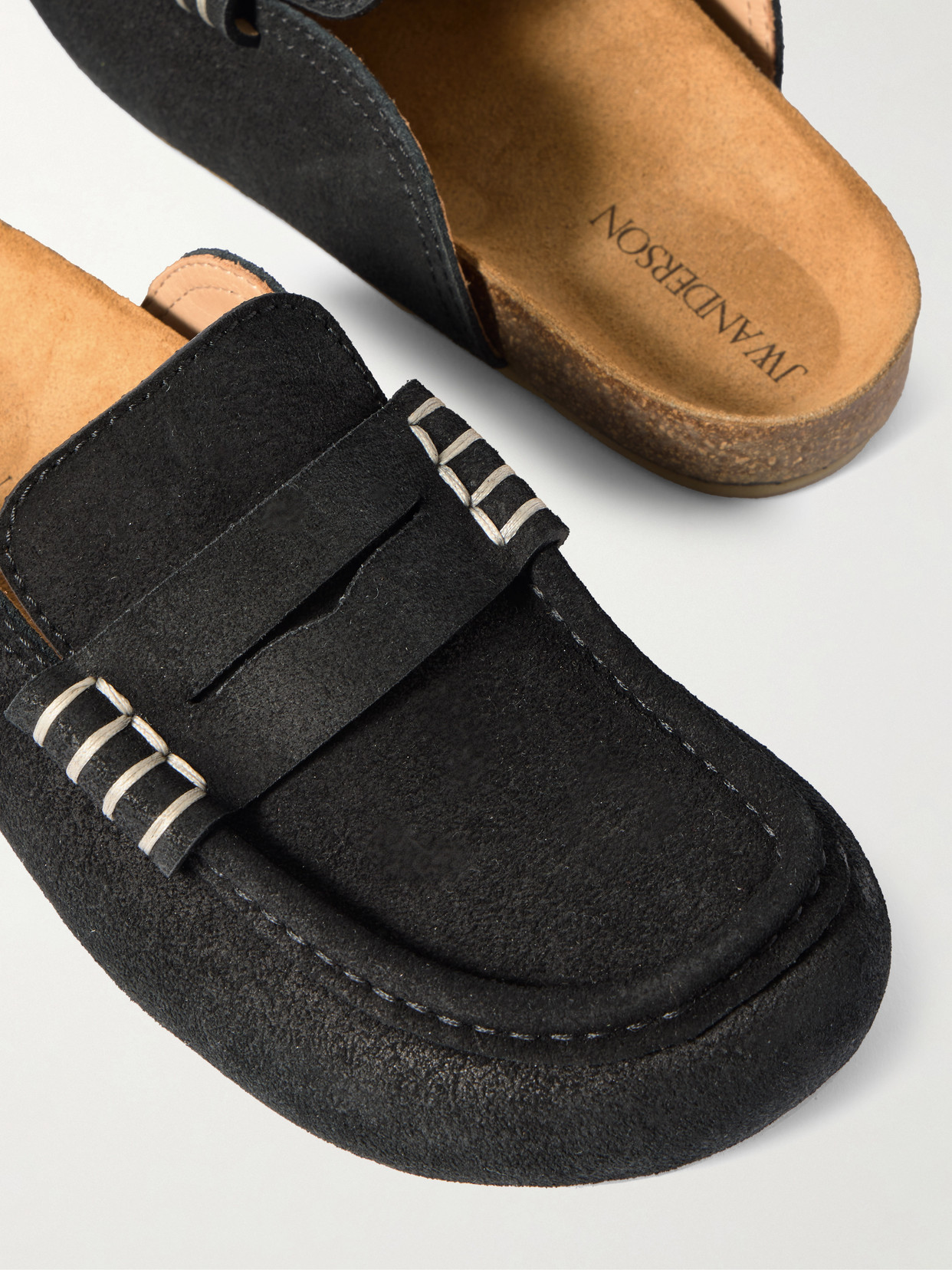 Jw Anderson Stitch Suede Mules In Black