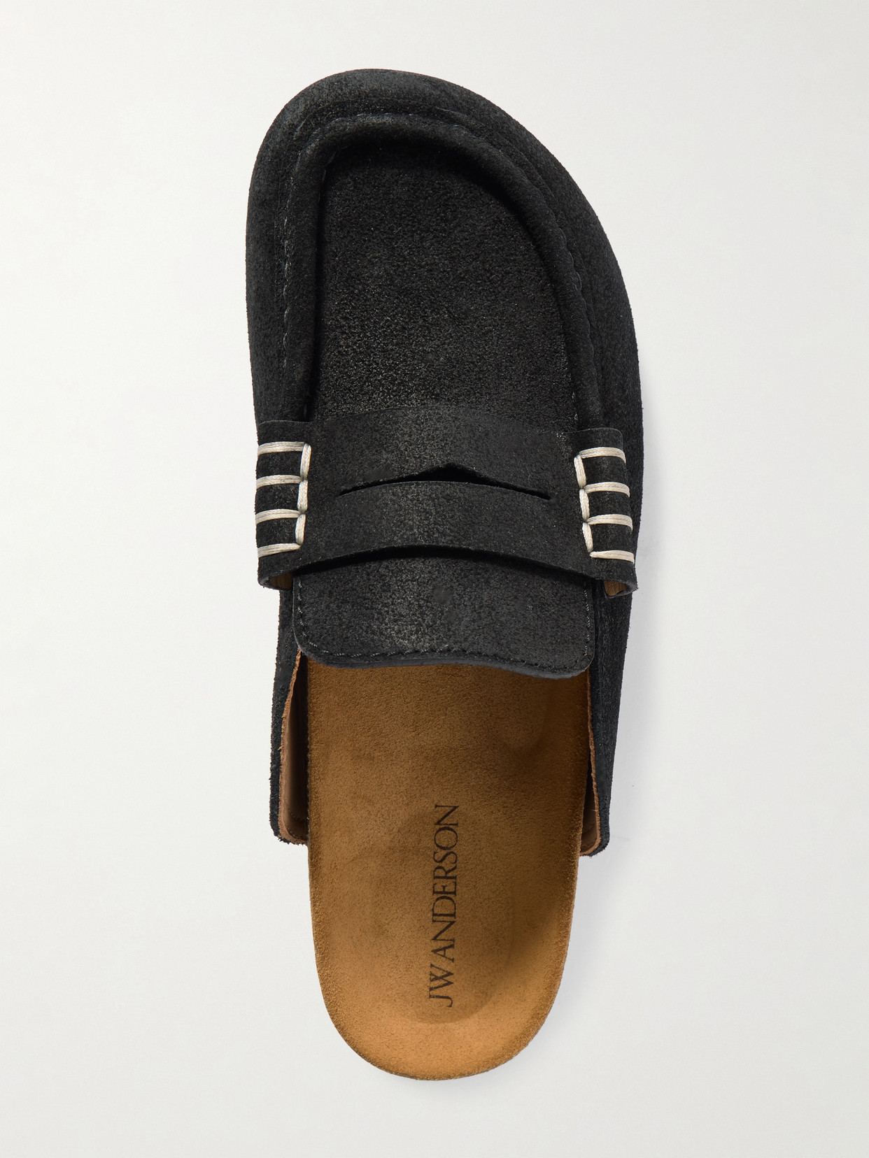 Jw Anderson Stitch Suede Mules In Black