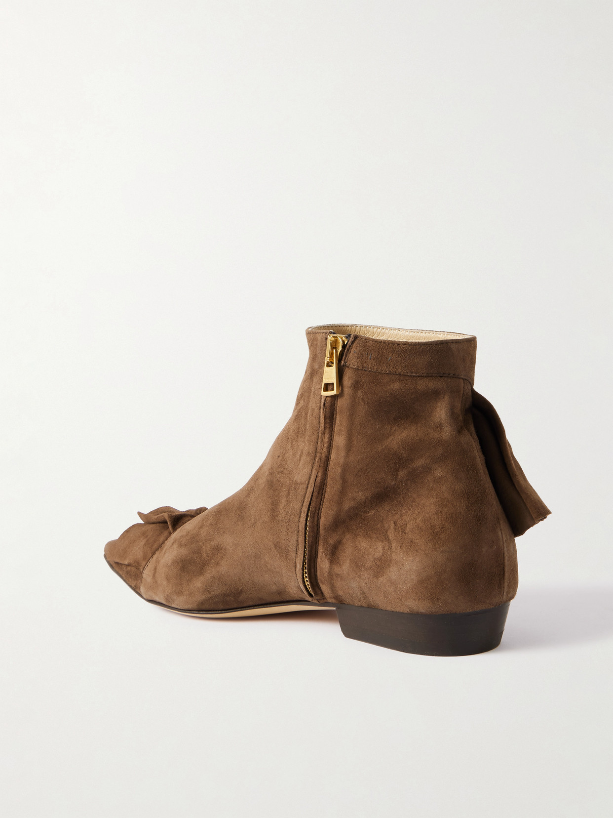 Jw Anderson Ruffled Suede Ankle Boots In Brown