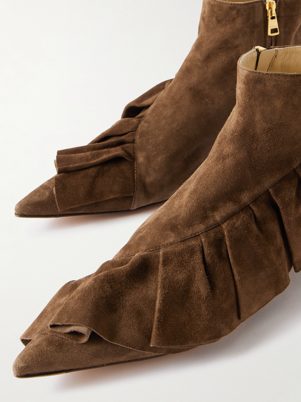 Jw Anderson Ruffled Suede Ankle Boots In Brown