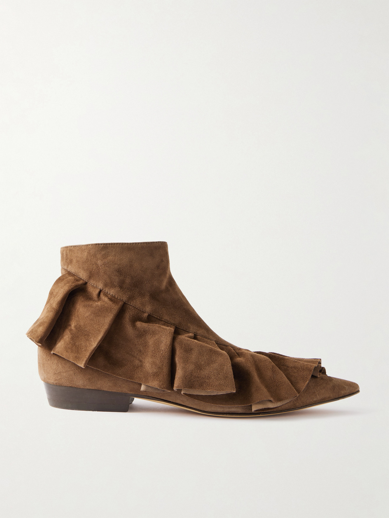 Jw Anderson Ruffled Suede Ankle Boots In Brown