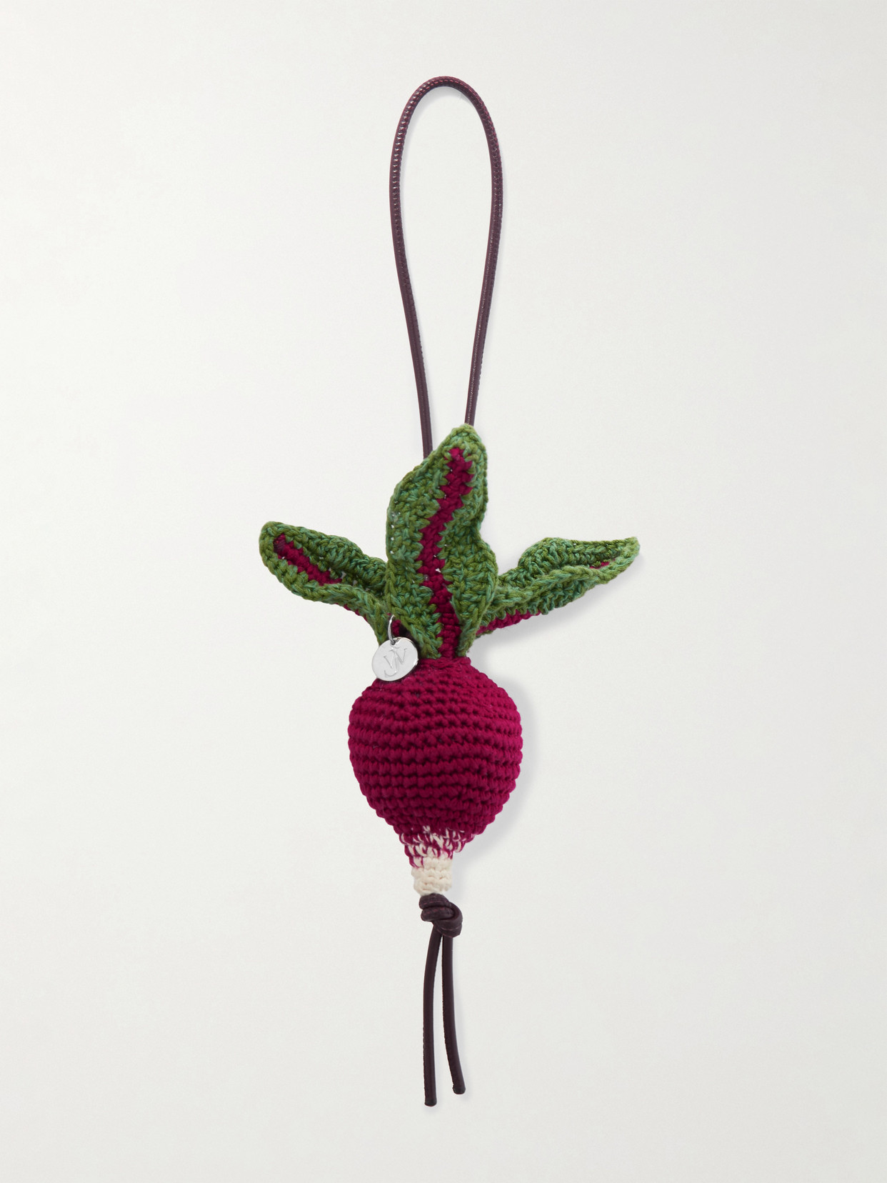 Jw Anderson Radish Crocheted Cotton Bag Charm In Burgundy